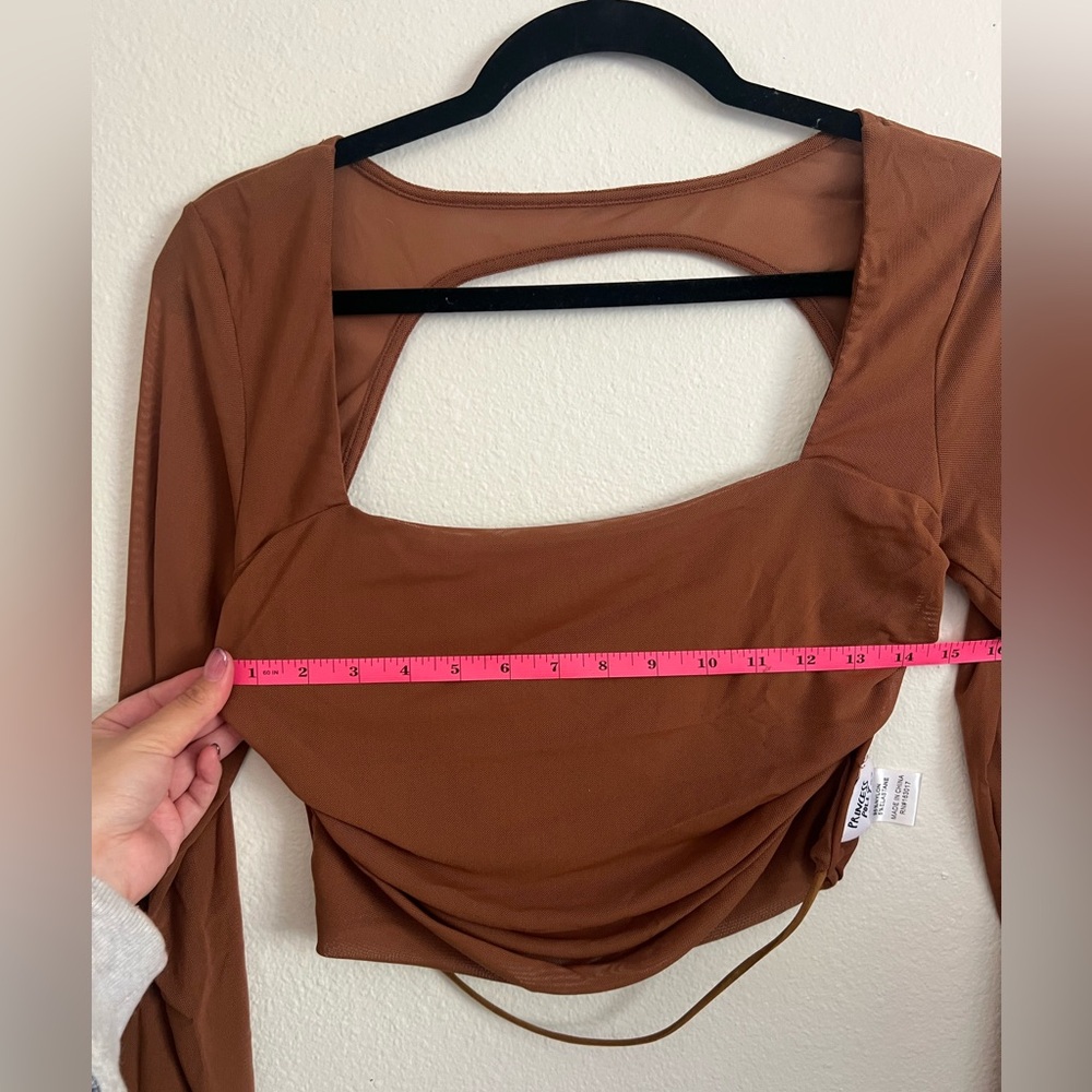Princess Polly Open-Back Long Sleeve Top | Rust Brown | Size US 12 - Picture 4 of 4